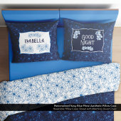 Personalized Navy Blue Floral Aesthetic Kussensloop