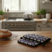 Personalized Navy Blue Floral Ovenwant & Pannenlap Set