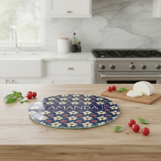Personalized Navy Blue Floral Snijplank