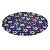 Personalized Navy Blue Floral Snijplank (Hoek)