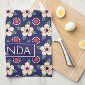Personalized Navy Blue Floral Theedoek (Quarter Fold)