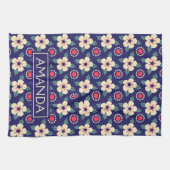 Personalized Navy Blue Floral Theedoek (Horizontaal)