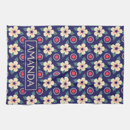 Personalized Navy Blue Floral Theedoek