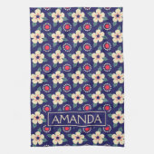 Personalized Navy Blue Floral Theedoek (Verticaal)