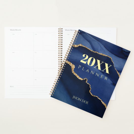 Personalized Navy Blue Gold Agate Geode Monogram  Planner (Display)