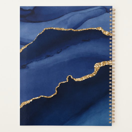 Personalized Navy Blue Gold Agate Geode Monogram  Planner (Achterkant)