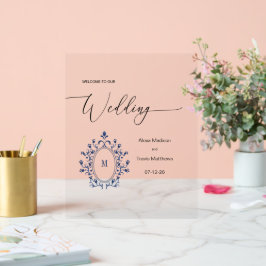 Personalized Navy Blue Monogram Wedding sign Acryl Bord
