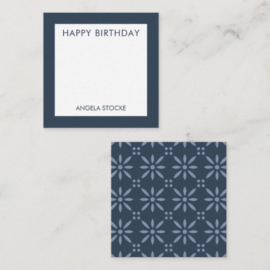 Personalized Navy Blue Retro Flower Notitiekaartje (Voorkant / Achterkant)