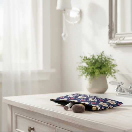 Personalized Navy Blue Vintage Floral Etui