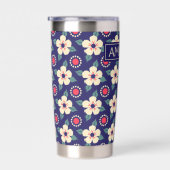 Personalized Navy Blue Vintage Floral Geïsoleerde Drinkbeker (Rechts)