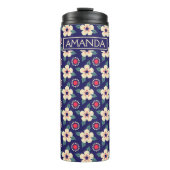 Personalized Navy Blue Vintage Floral Thermosbeker (Voorkant)