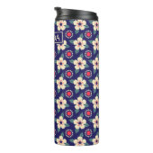Personalized Navy Blue Vintage Floral Thermosbeker (Geroteerd rechts)