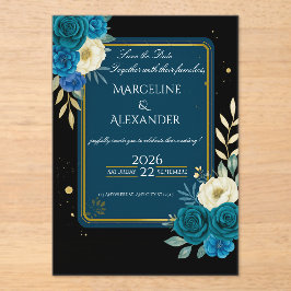  Personalized Navy & Blush Floral Invitation Acryl Uitnodigingen