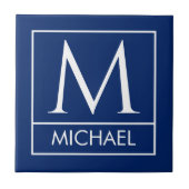 Personalized Navy Ceramic Tile with Initial & Name Tegeltje (Voorkant)