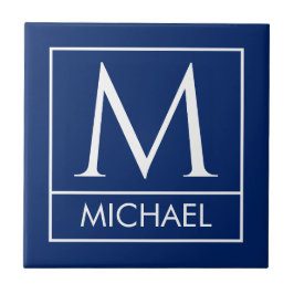 Personalized Navy Ceramic Tile with Initial & Name Tegeltje