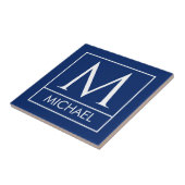 Personalized Navy Ceramic Tile with Initial & Name Tegeltje (Zijkant)