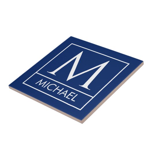 Personalized Navy Ceramic Tile with Initial & Name Tegeltje (Zijkant)