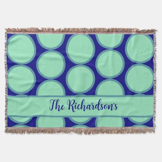 Personalized Navy Mint Polka Dot Pattern Modern  Deken (Voorkant)