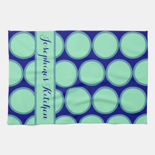 Personalized Navy Mint Polka Dot Pattern Modern  Theedoek (Horizontaal)