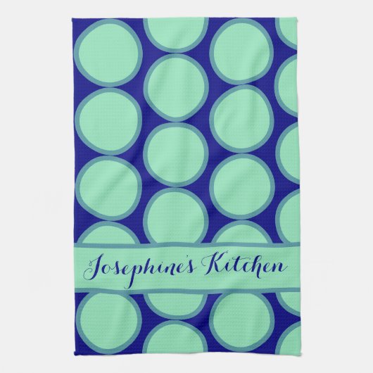 Personalized Navy Mint Polka Dot Pattern Modern  Theedoek (Verticaal)
