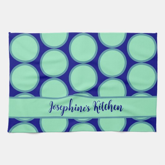 Personalized Navy Mint Polka Dot Pattern Modern  Theedoek (Horizontaal)