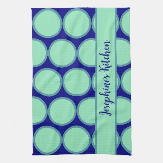 Personalized Navy Mint Polka Dot Pattern Modern  Theedoek (Verticaal)