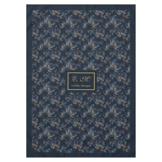 Personalized Navy Tablecloth Chic Gold Accent Tafelkleed (Voorkant)