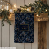 Personalized Navy Towel Chic Gold Flower Accent Theedoek