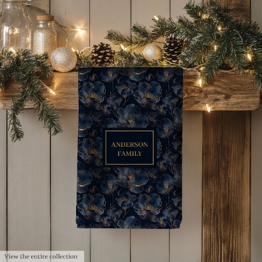 Personalized Navy Towel Chic Gold Flower Accent Theedoek