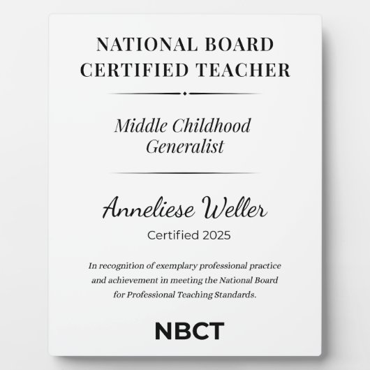 Personalized NBCT Middle childhood generalist Fotoplaat (Voorkant)