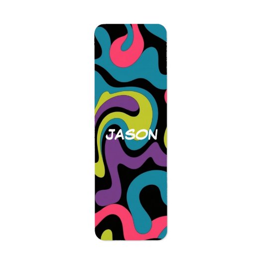 Personalized Neon Abstract Pattern — Retro Design Etiket (Voorkant)