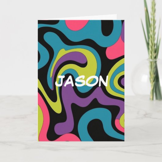Personalized Neon Abstract Pattern — Retro Design Kaart (Voorkant)