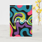 Personalized Neon Abstract Pattern — Retro Design Kaart (Gele Bloem)