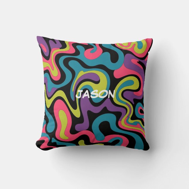 Personalized Neon Abstract Pattern — Retro Design Kussen (Voorkant)