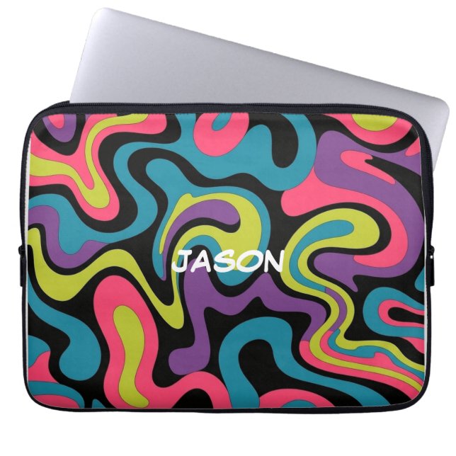 Personalized Neon Abstract Pattern — Retro Design Laptop Sleeve (Voorkant)