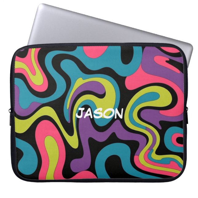 Personalized Neon Abstract Pattern — Retro Design Laptop Sleeve (Voorkant)