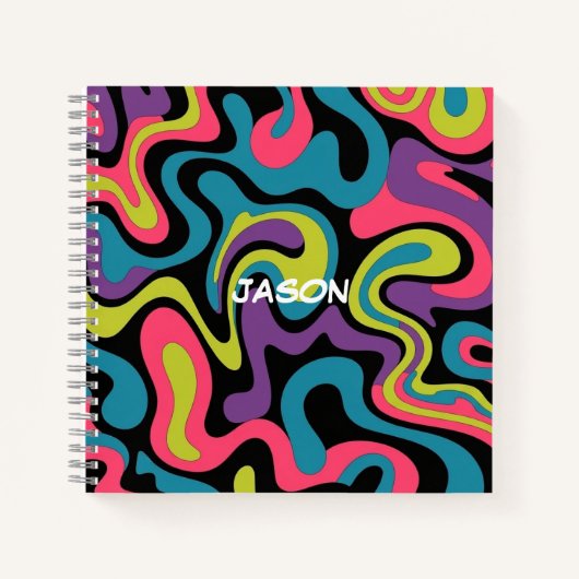 Personalized Neon Abstract Pattern — Retro Design Notitieboek (Voorkant)