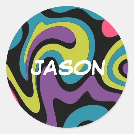 Personalized Neon Abstract Pattern — Retro Design Ronde Sticker (Voorkant)