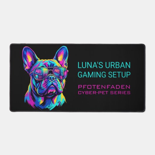 Personalized Neon French Bulldog Gaming Bureaumat (Voorkant)