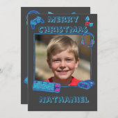 Personalized Neon Gamer Photo Flat Christmas  Feestdagenkaart (Voorkant / Achterkant)