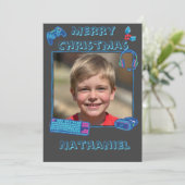 Personalized Neon Gamer Photo Flat Christmas  Feestdagenkaart (Staand voorkant)