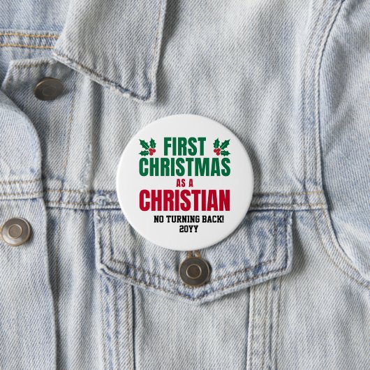 Personalized NEW CHRISTIAN FIRST CHRISTMAS Ronde Button 7,6 Cm (In situ)