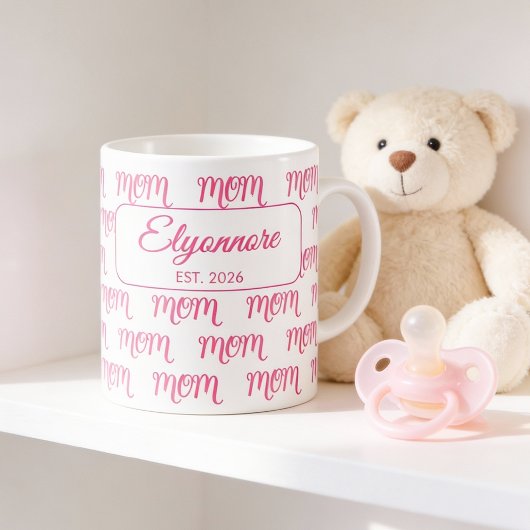Personalized New Mom Established Pink Name Koffiemok