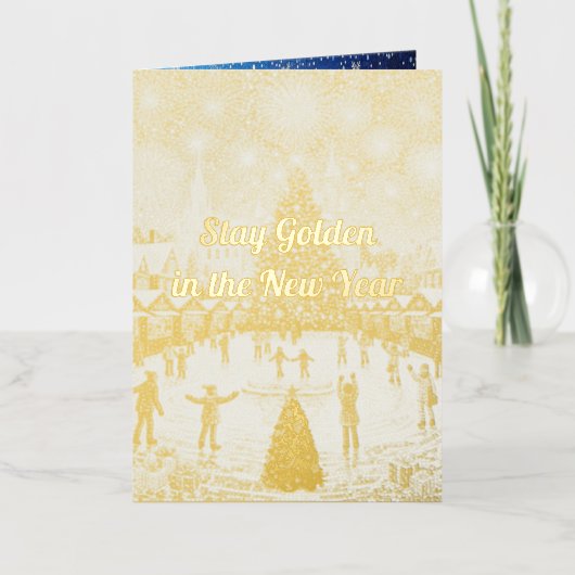 Personalized New Year's greetings in gold Folie Feestdagenkaart (Voorkant)