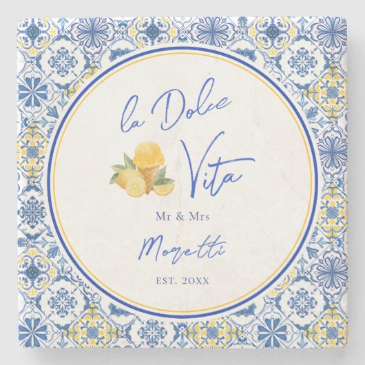 Personalized Newlywed Mediterranean Coastal Home  Stenen Onderzetter (Voorkant)