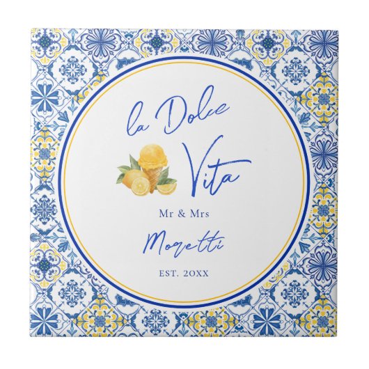 Personalized Newlywed Mediterranean Coastal Home  Tegeltje (Voorkant)