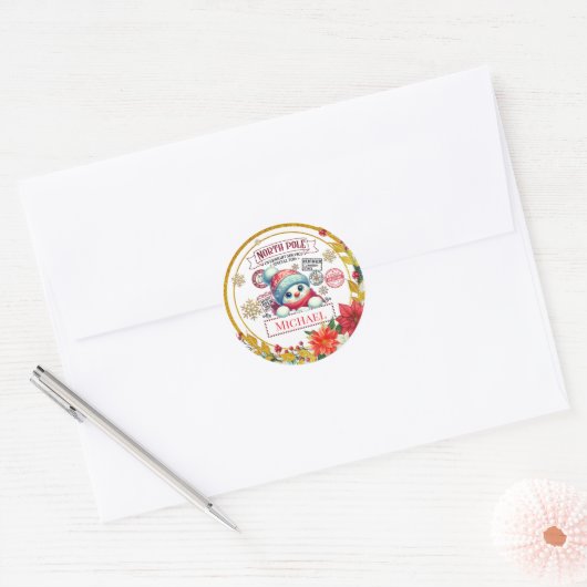 Personalized North Pole Snowman Christmas Gift Ronde Sticker (Envelop)
