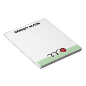 Personalized notepad with red cricket ball design notitieblok (Schuin)