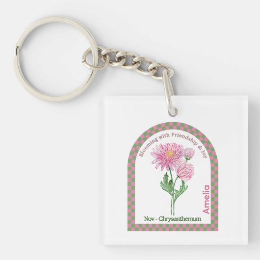 Personalized November Birth Month Flower Sleutelhanger (voorkant)