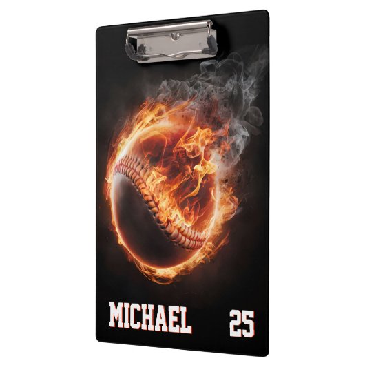 Personalized Number and Name Baseball Ball on Fire Klembord (Links)